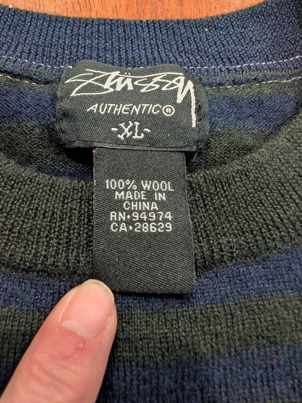 Stussy 100% Wool Navy and Gray Sweater Men's Size XL